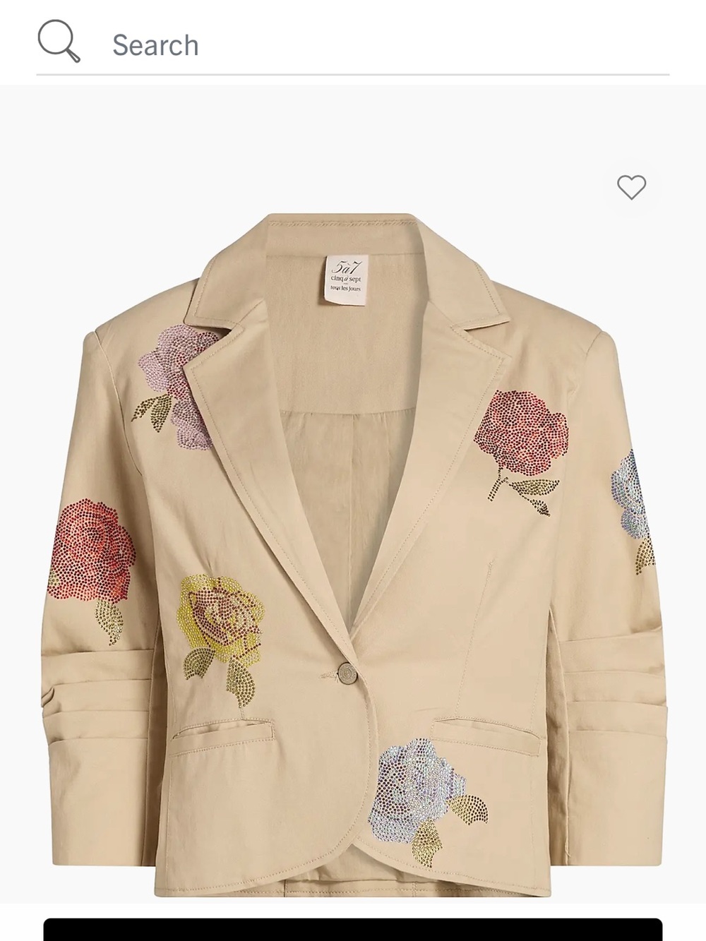 Cinq a Sept Chloe Le Petit Crystal Beige Floral Embroidered Blazer size 8
